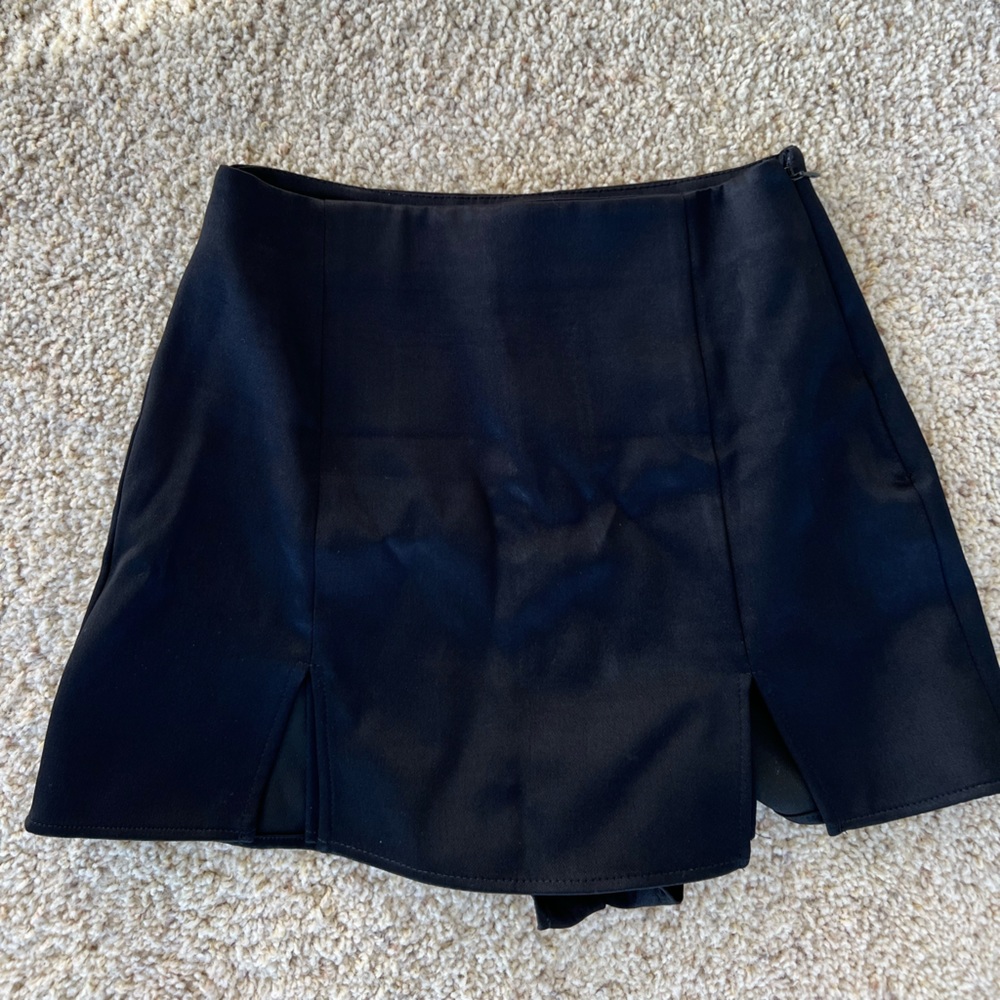 Zara Black Satin Mini Skirt with slits, Size S